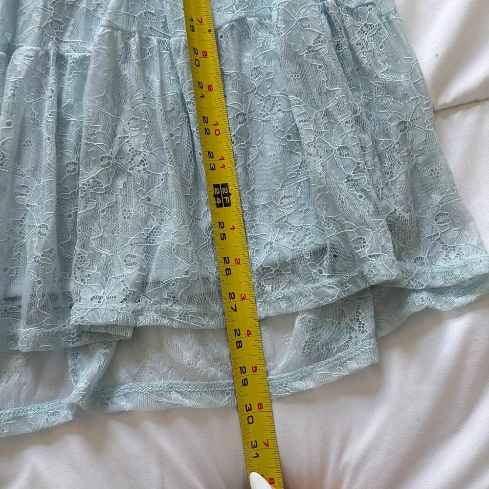 Light Blue Floral Lace Tiered Midi Skirt Boho Cottagecore Peasant Small
